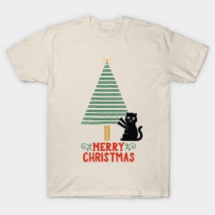 Cat and christmas tree scratches 2 T-Shirt